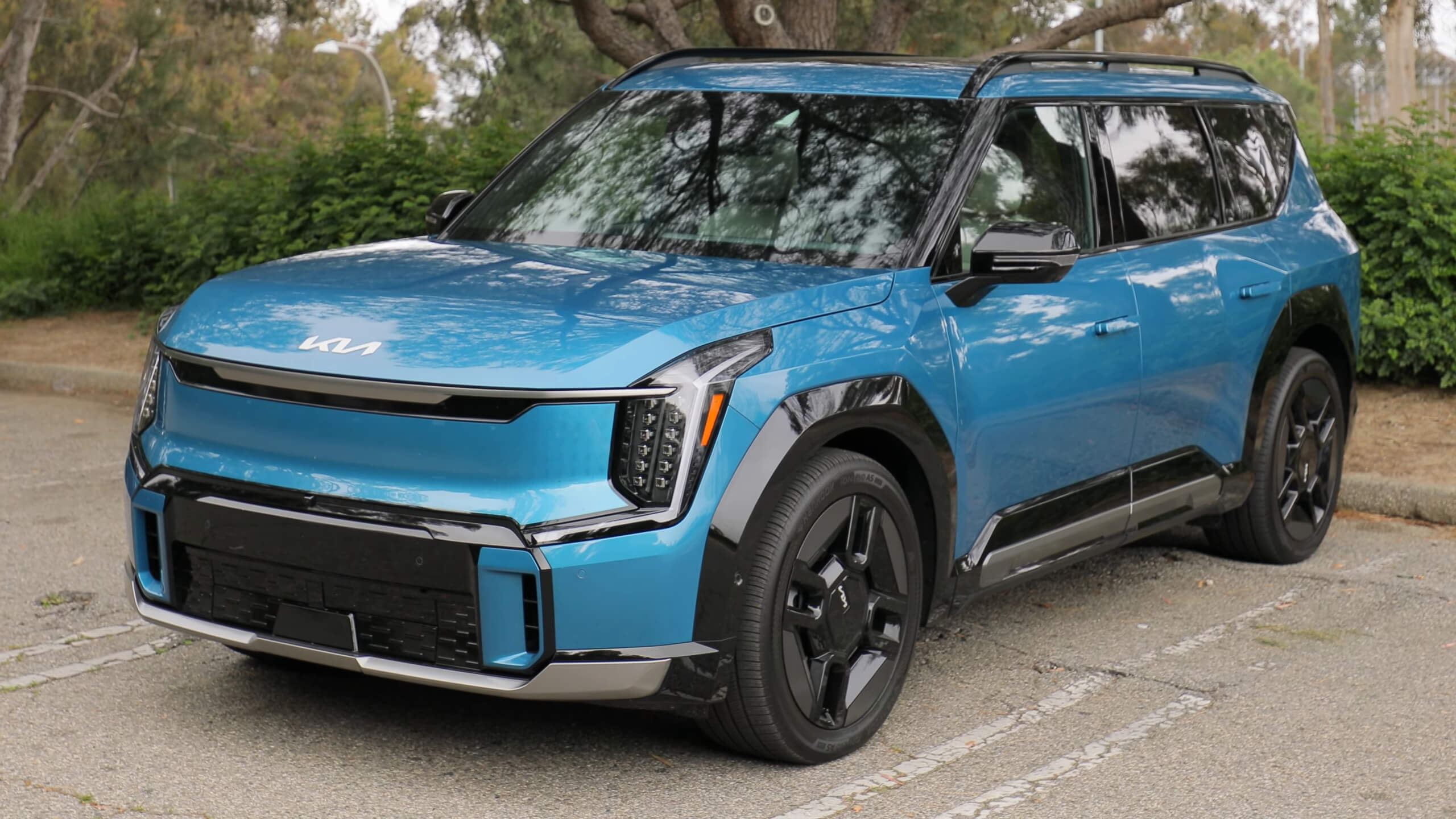 Exterior of a blue Kia EV9