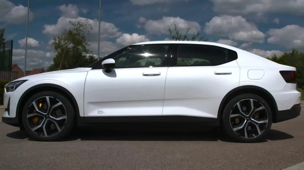 White Polestar 2 parked on parking lot