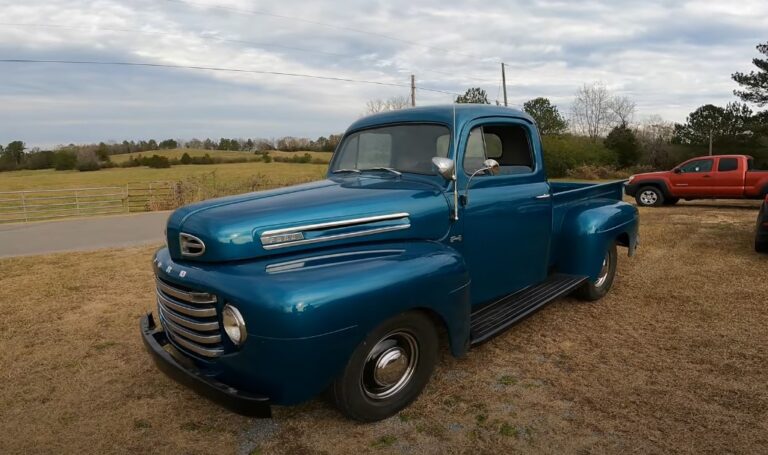 Blue 1948 Ford F1 truck parked