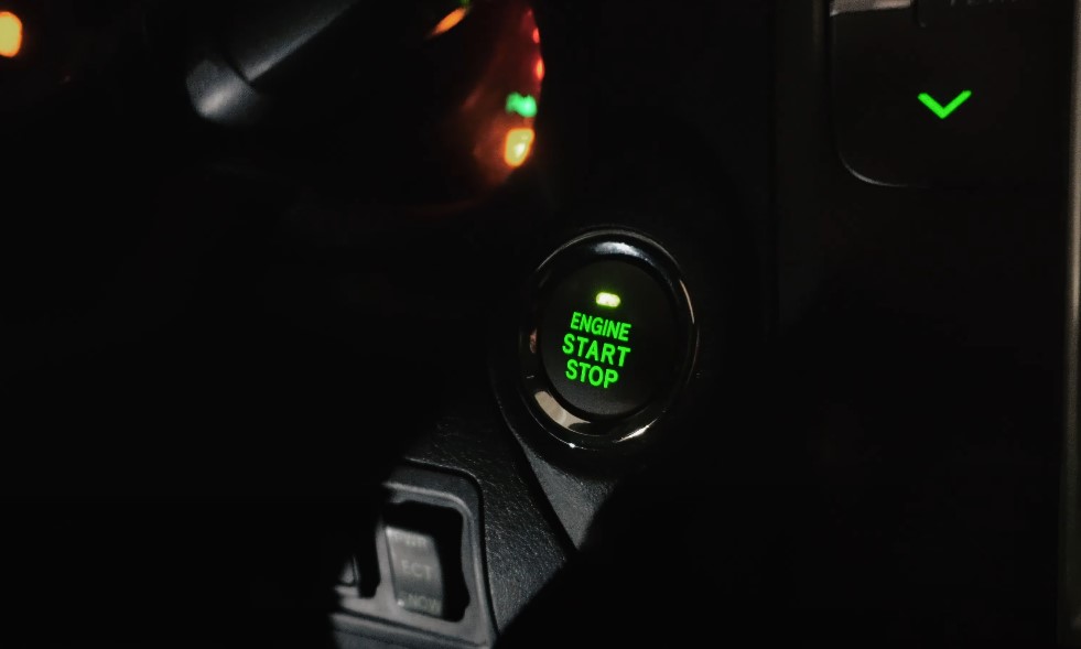 Engine start/stop button glowing green