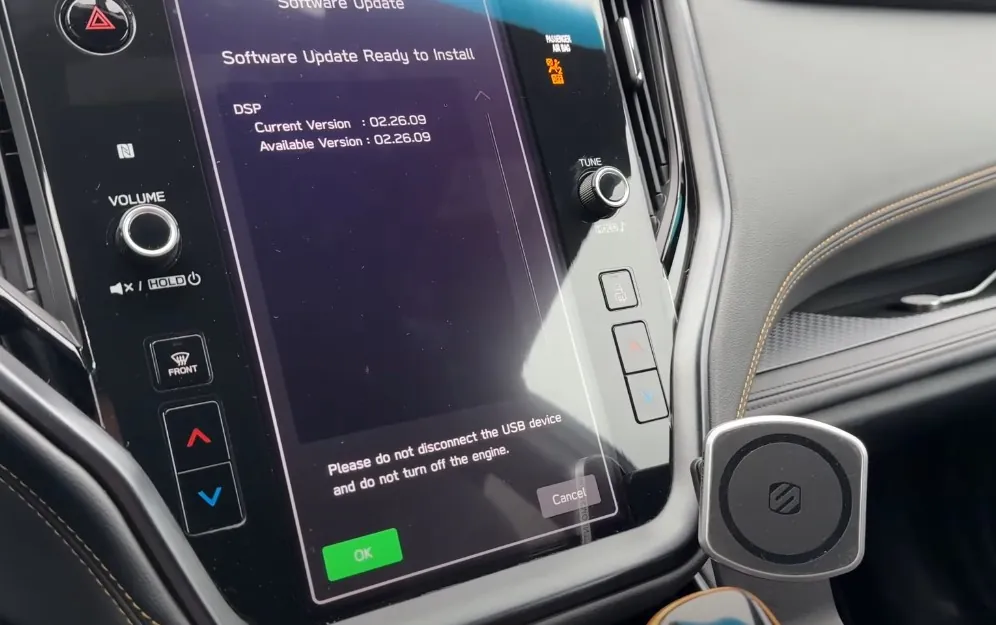 Infotainment update menu in Subaru Outback