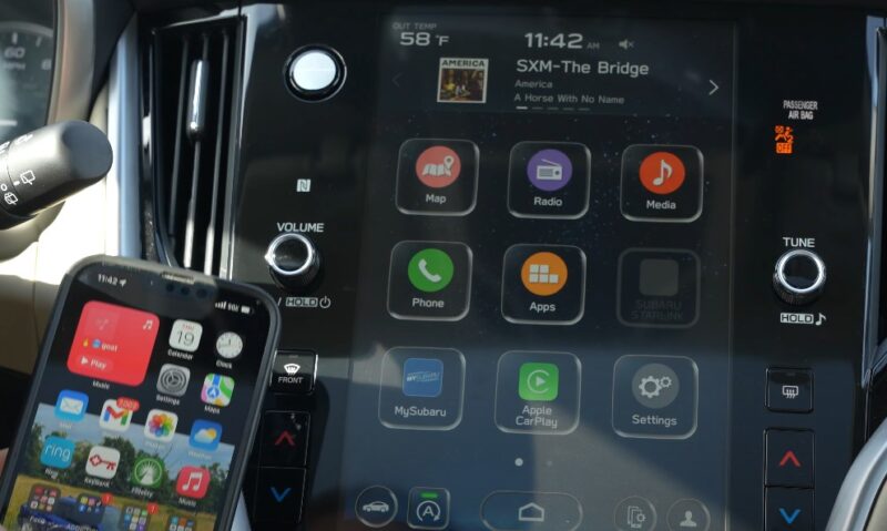 A phone connected to Subaru, showing icons