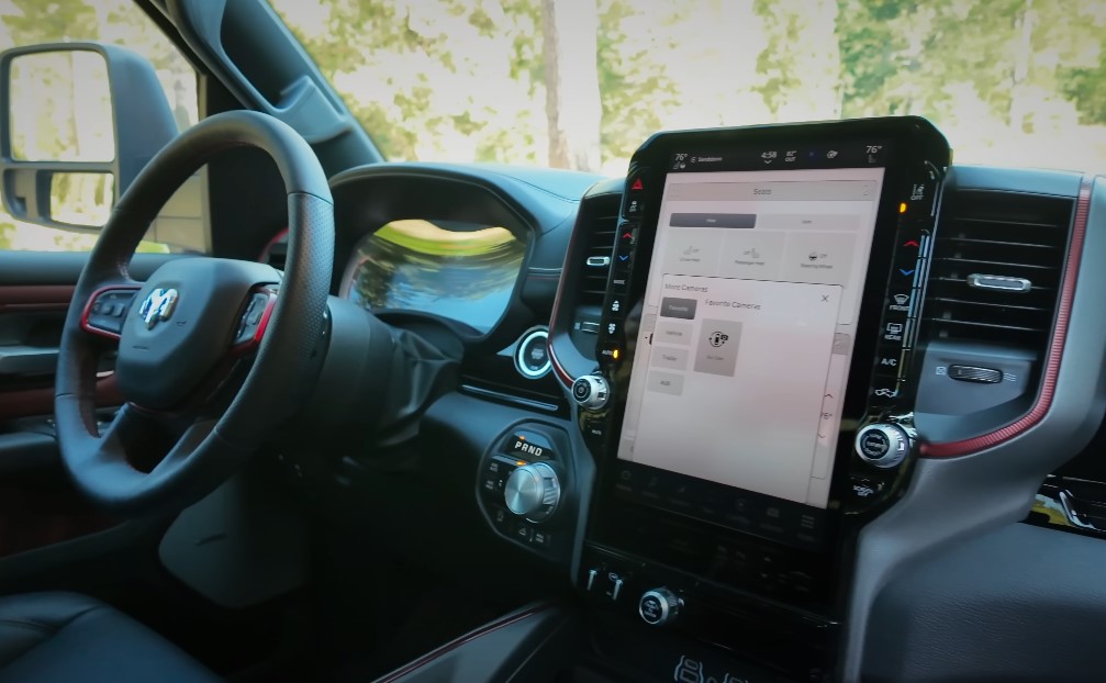 Interior of the Ram 1500 truck with a big display