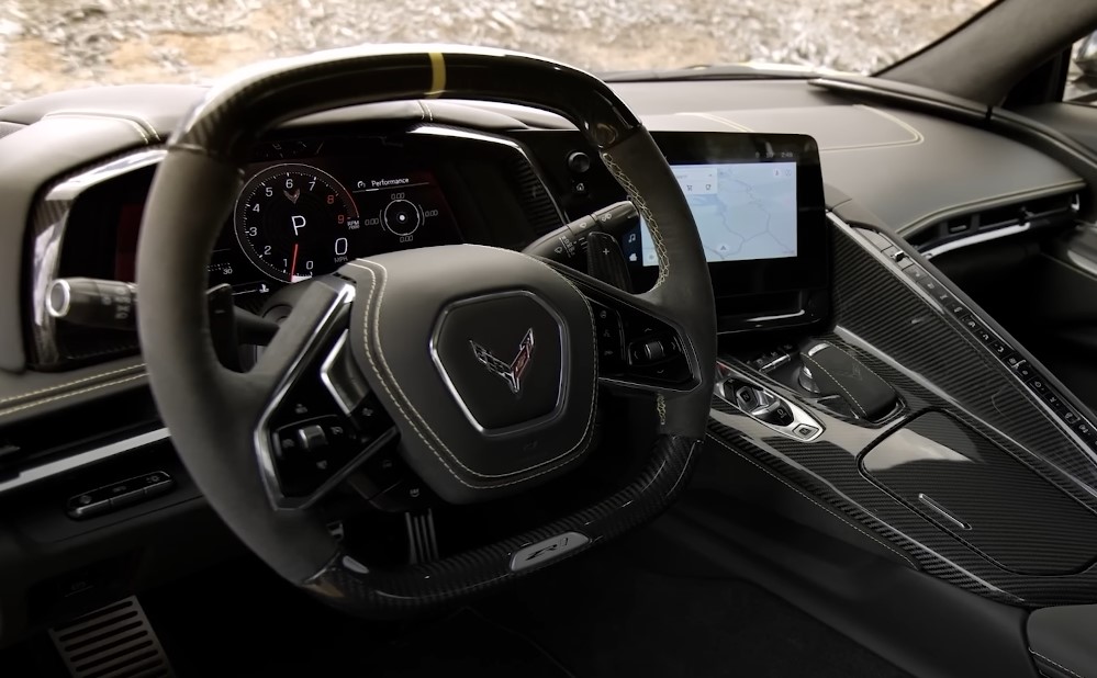 Interior of the Corvette model showing steering wheel