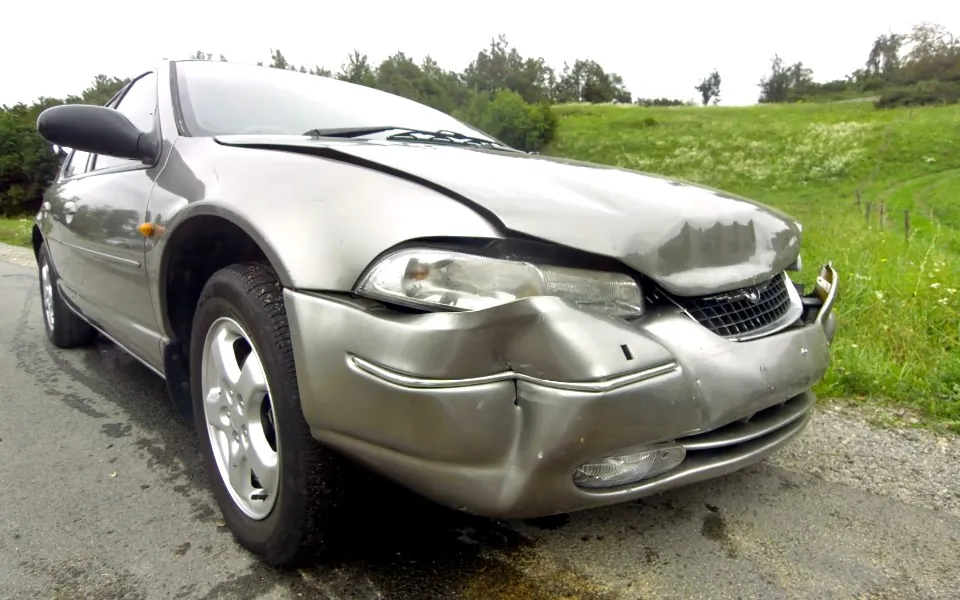 Crashed car on the road