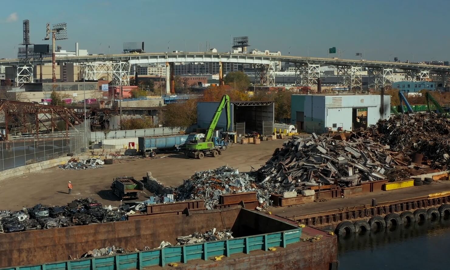 Drone view on a salvage yard