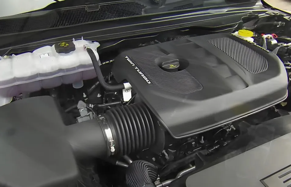 Engine under the hood of Ram 1500 truck