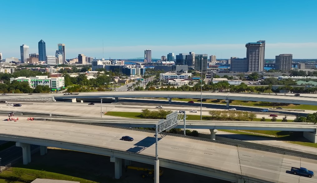 Highway intersection in Texas, aerial view