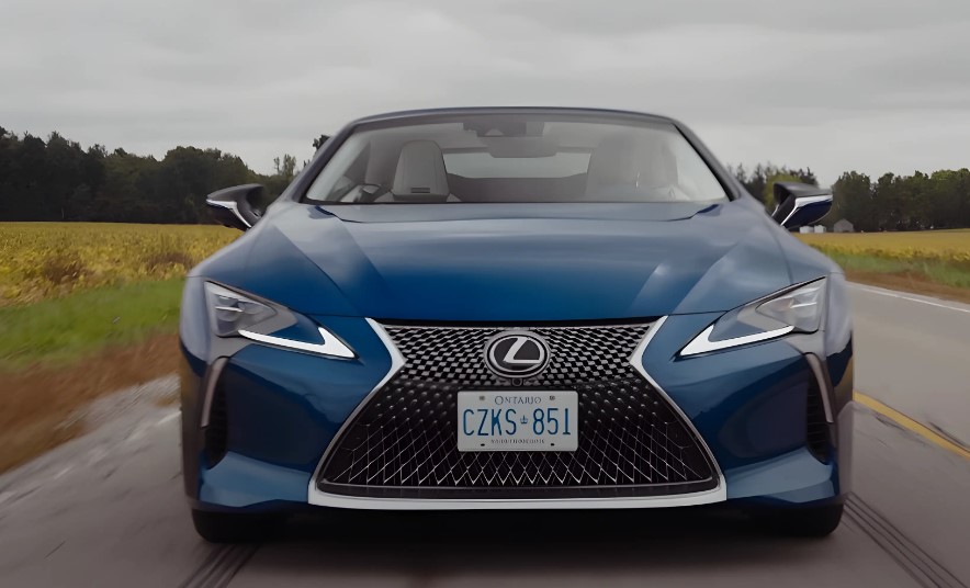 Blue LC 500h model on the road