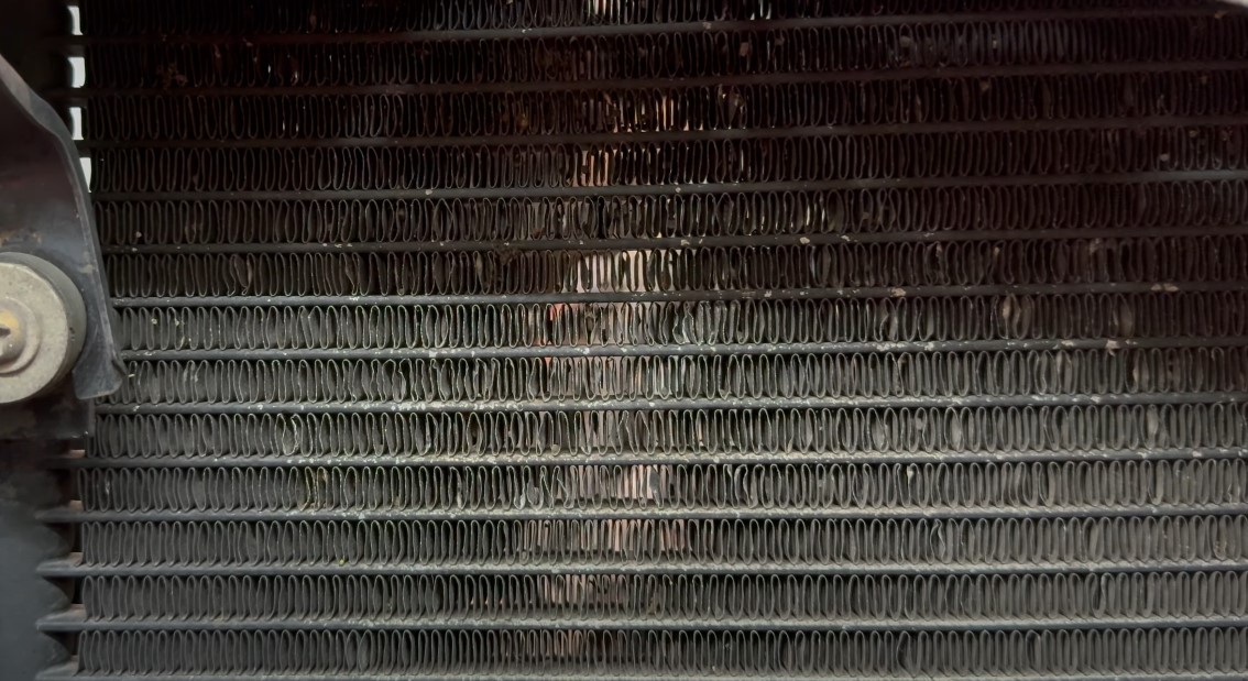 Close up photo of dirty car radiator