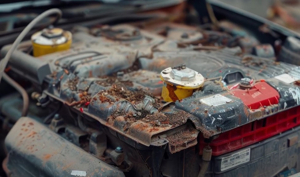 Rusted engine components