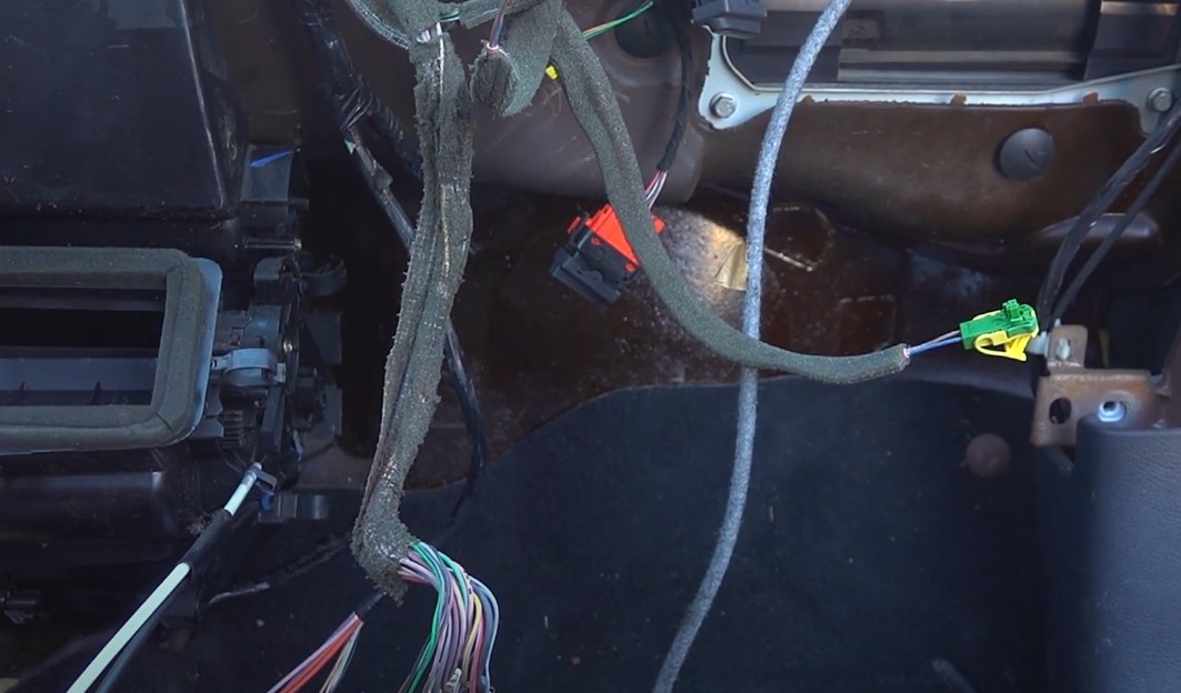 Car wires under the steering wheel