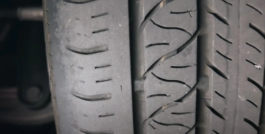 Close up photo of a car tire patterns