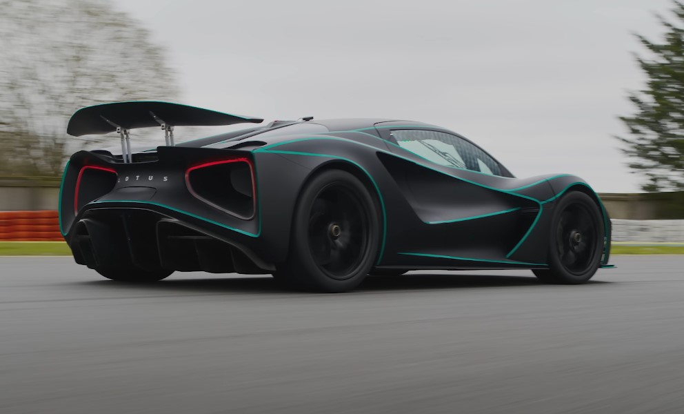 Lotus Evija captured in motion on the road