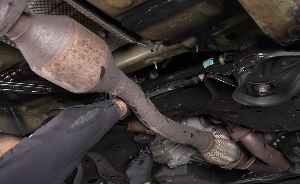 Close-up view of the undercarriage of a vehicle