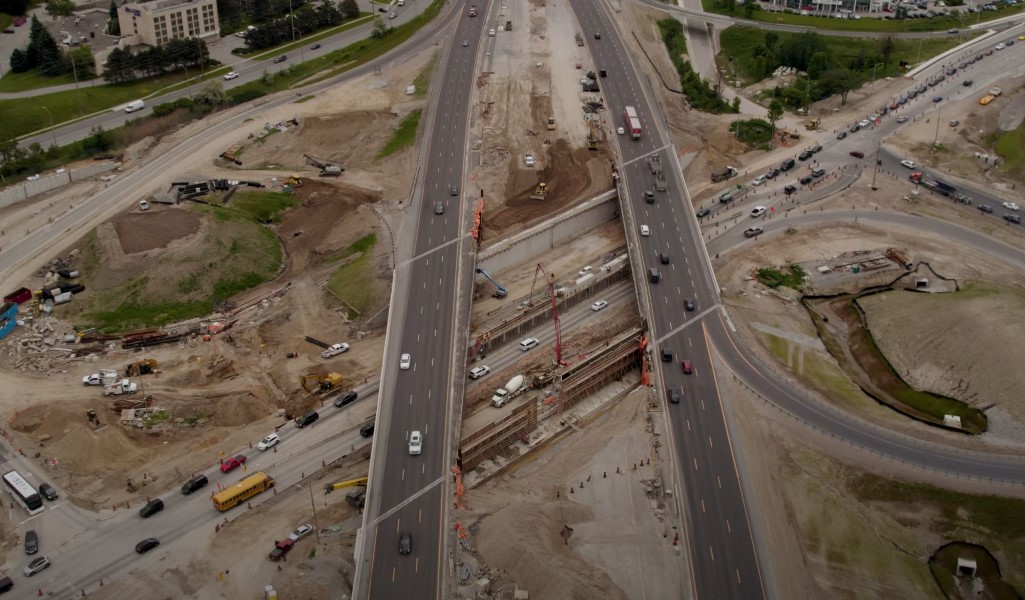 Aerial view of road works