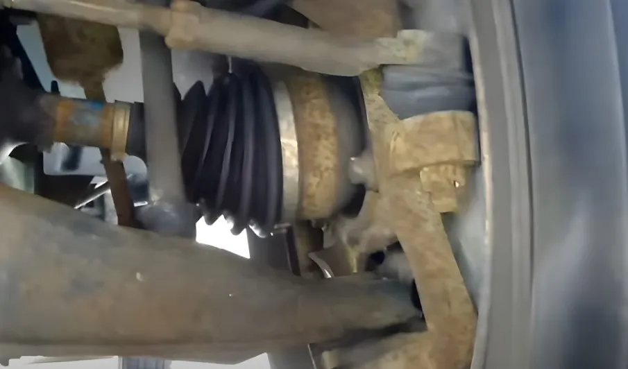 Close-up view of a vehicle's suspension components