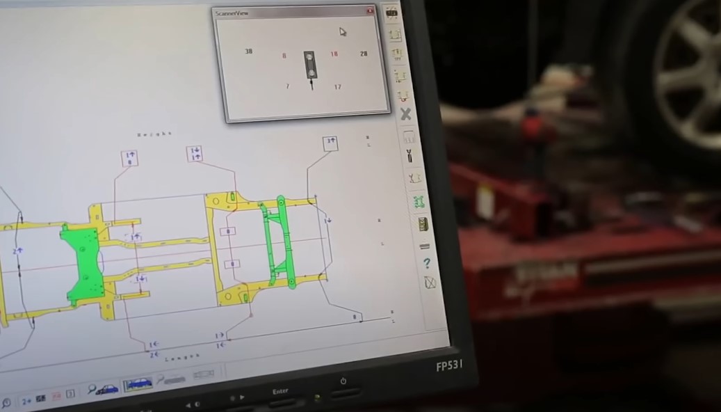 Detailed CAD drawing of a vehicle chassis component