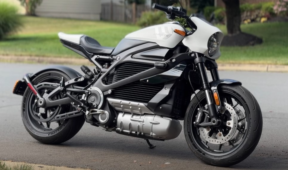 Sleek, modern electric motorcycle parked on a paved surface