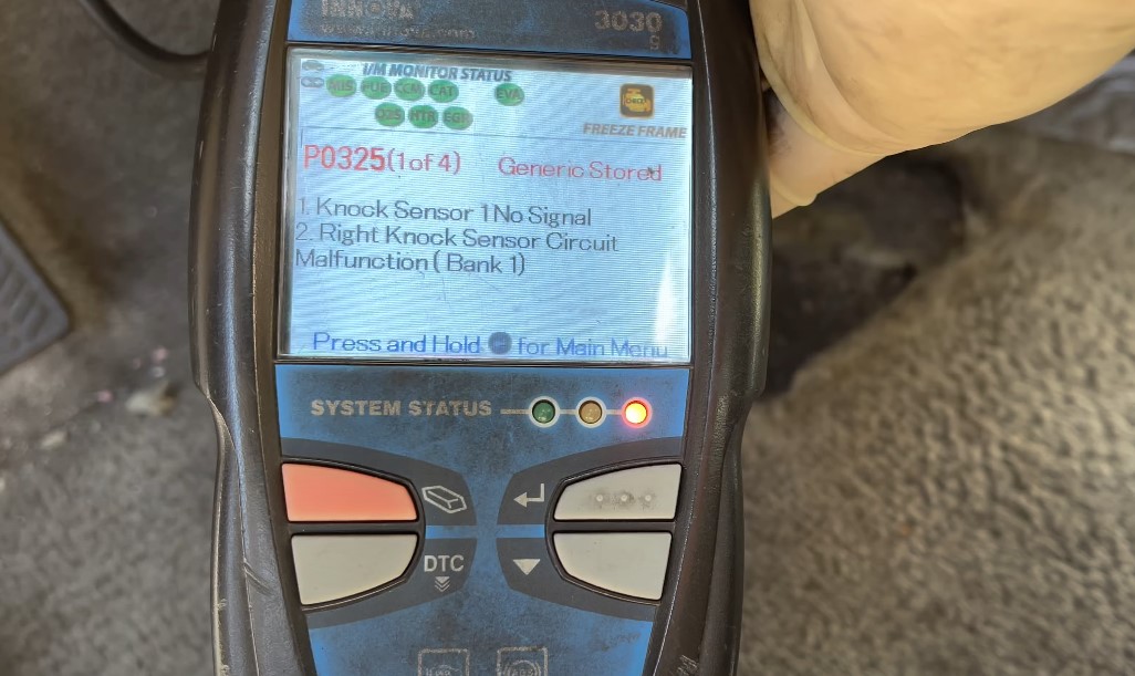 Diagnostic tool displaying a P0325 code, indicating a knock sensor issue