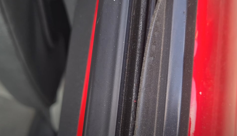 Close-up view of a car door seal