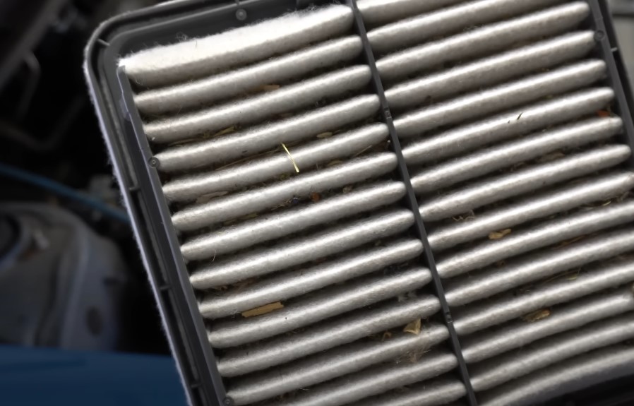 Close up view of a dirty car air filter