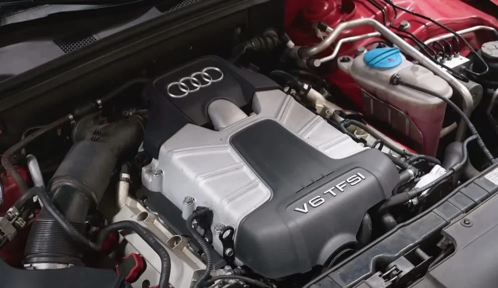 Close up view of Audi V6 engine