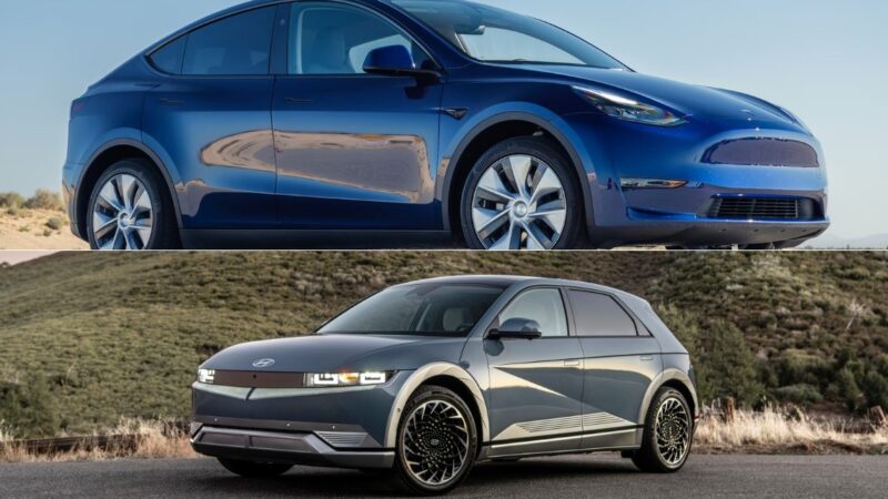 Two modern electric vehicles, showcasing sleek designs and advanced technology