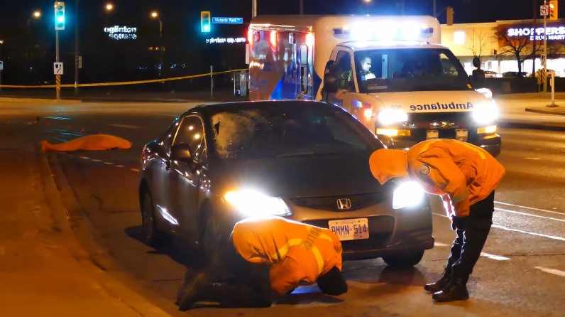 Emergency responders at the scene of a nighttime accident