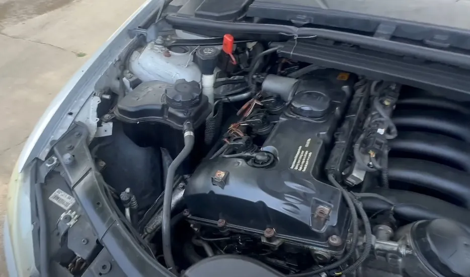 A close-up view of a car engine