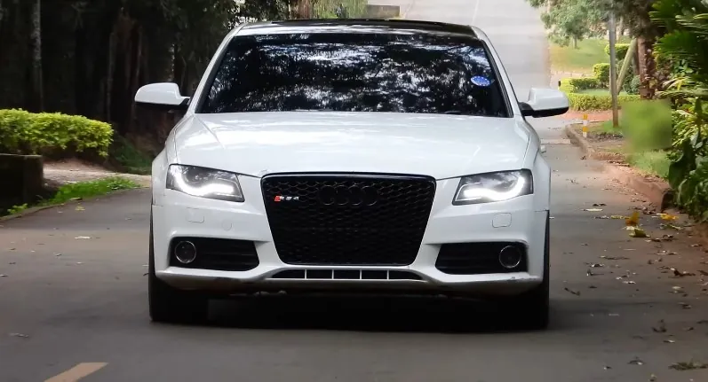 White Audi A4, front view