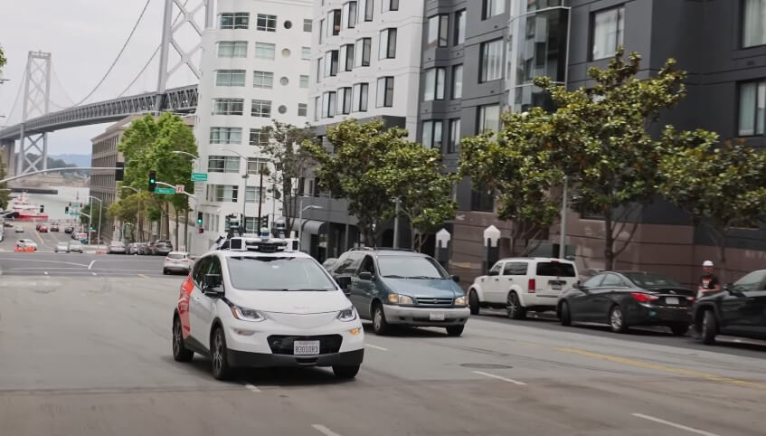 Autonomous vehicle navigating a city street