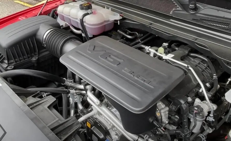 A close-up view of a powerful V6 engine bay