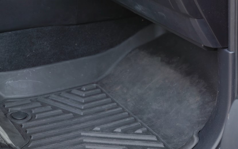 Close up view of a floor mat inside a car