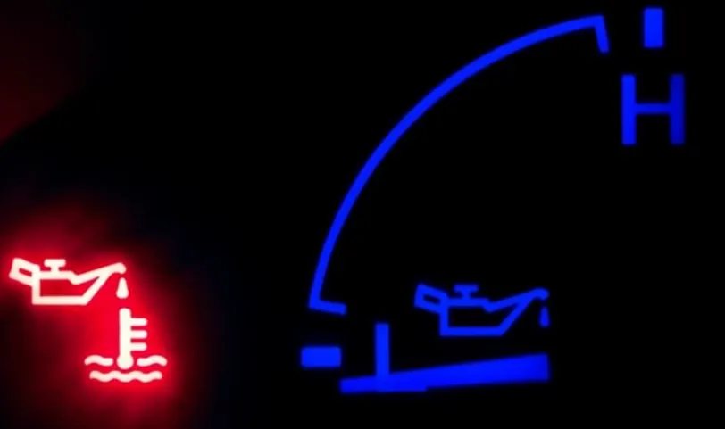 Warning lights illuminate, indicating low oil