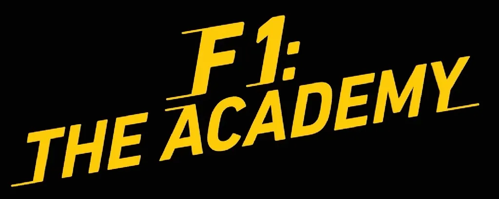 F1: The Academy logo in bold yellow typography on a black background, representing a racing-themed series about Formula 1 development