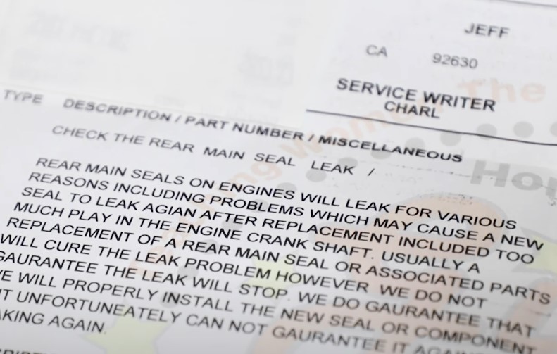 Maintenance record on a paper, close up view