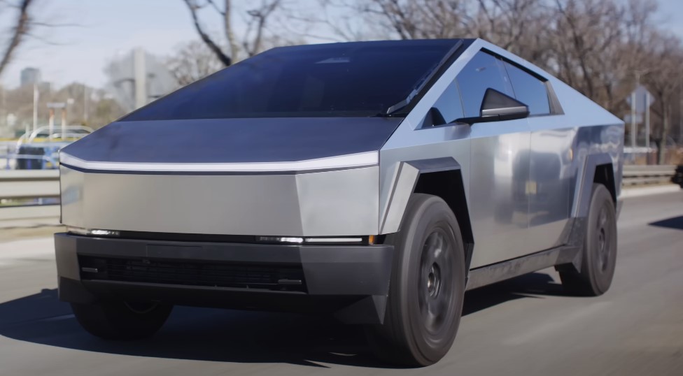 Tesla Cybertruck on a paved road