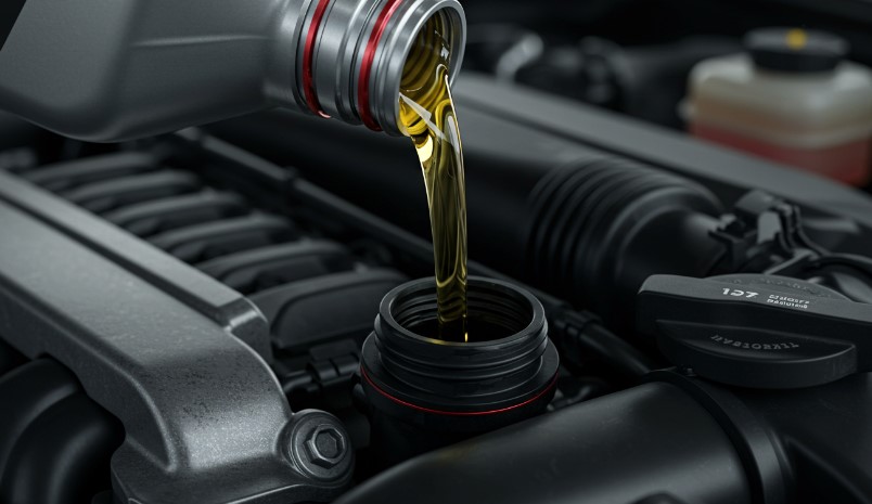Engine oil being poured into the engine