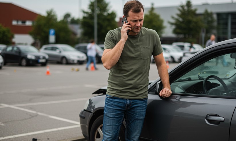 Man calling insurance after car accident