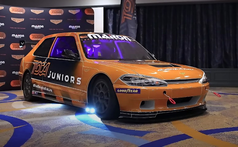 Orange Chevron B1417 in a showroom