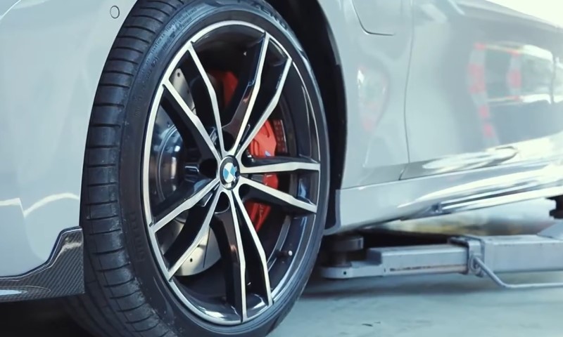 Close up view of BMW's front left wheel