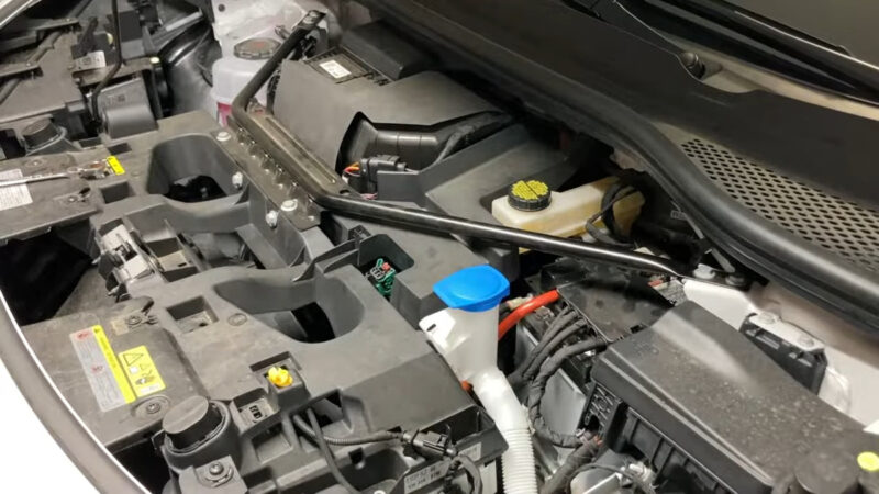 Volkswagen ID.4 high voltage battery and electrical components under the hood